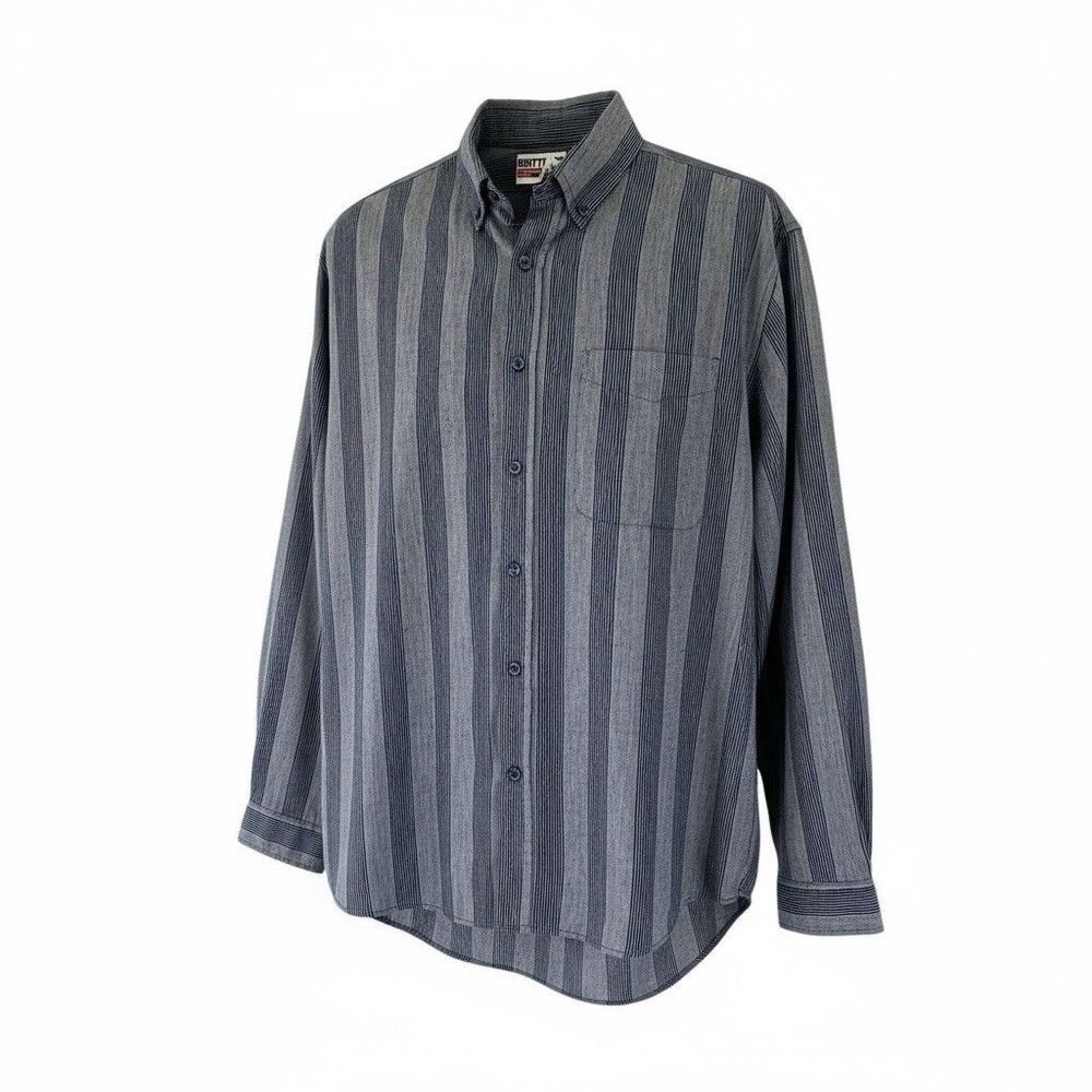 Brittania XL Blue Gray Striped Button Down Shirt 90s Retro Casual Street Style